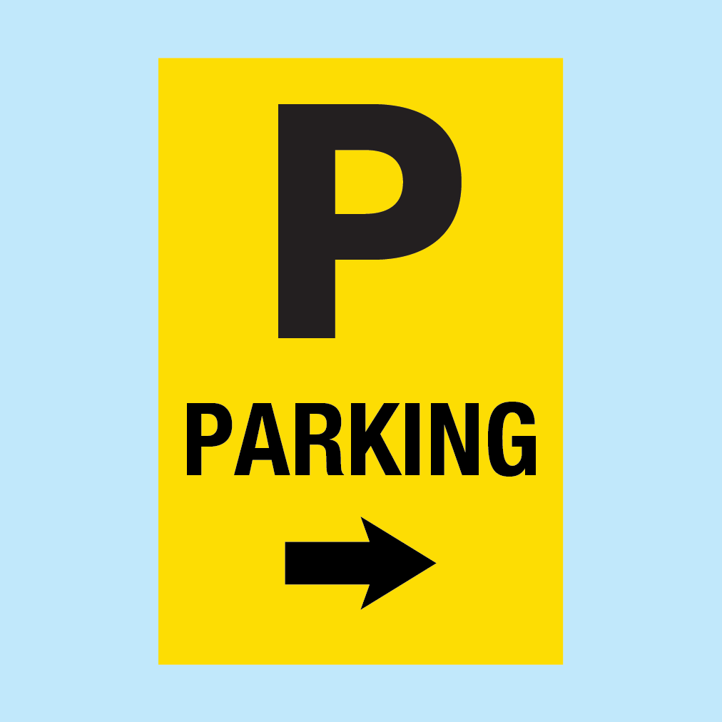 yellow-parking-sign-with-right-arrow