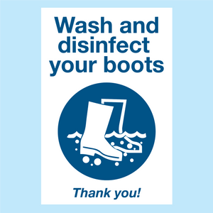 Wash and disinfect your boots sign available to buy online from www.signsonline.ie