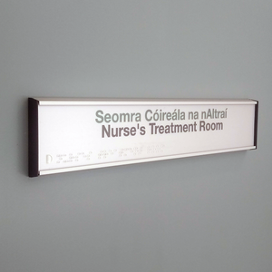 Panova Aluminium door sign available from SignsOnline.ie, extruded aluminium profile, fully customisable text and black trims.