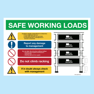 Safe Working Load Sign for racking in warehouses. Made and supplied by www.signsonline.ie