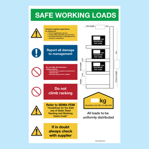 SWL Safe Working Load Signs for warehouse racking. made by and available from www.signsonline.ie.  Best value signage on line