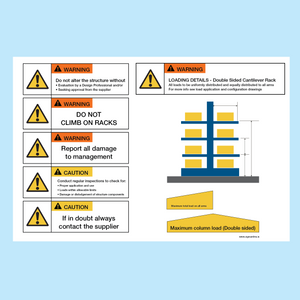 Safety signage for warehouses. SWL Safe Working Load  signs for racking. made by and available to buy from www.signsonline.ie