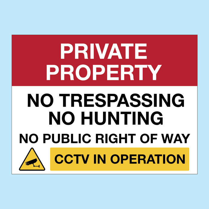 Private Property. No Trespassing, No Hunting. No Right of Way. CCTV In Operation